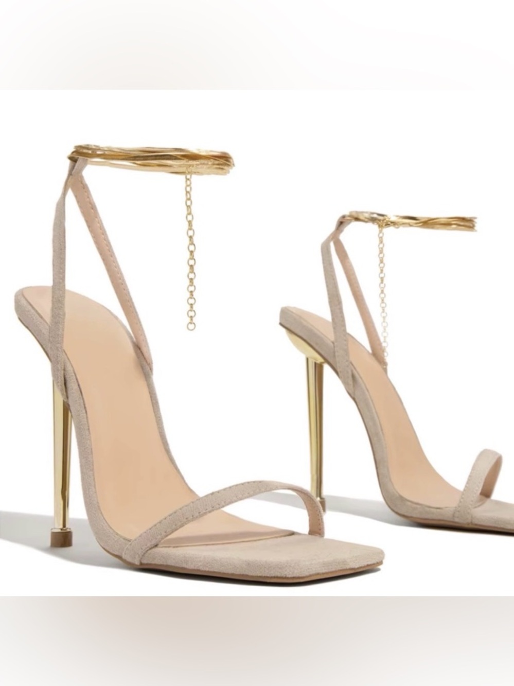 Tan and Gold Strap Stiletto Heels 11 NWT‎